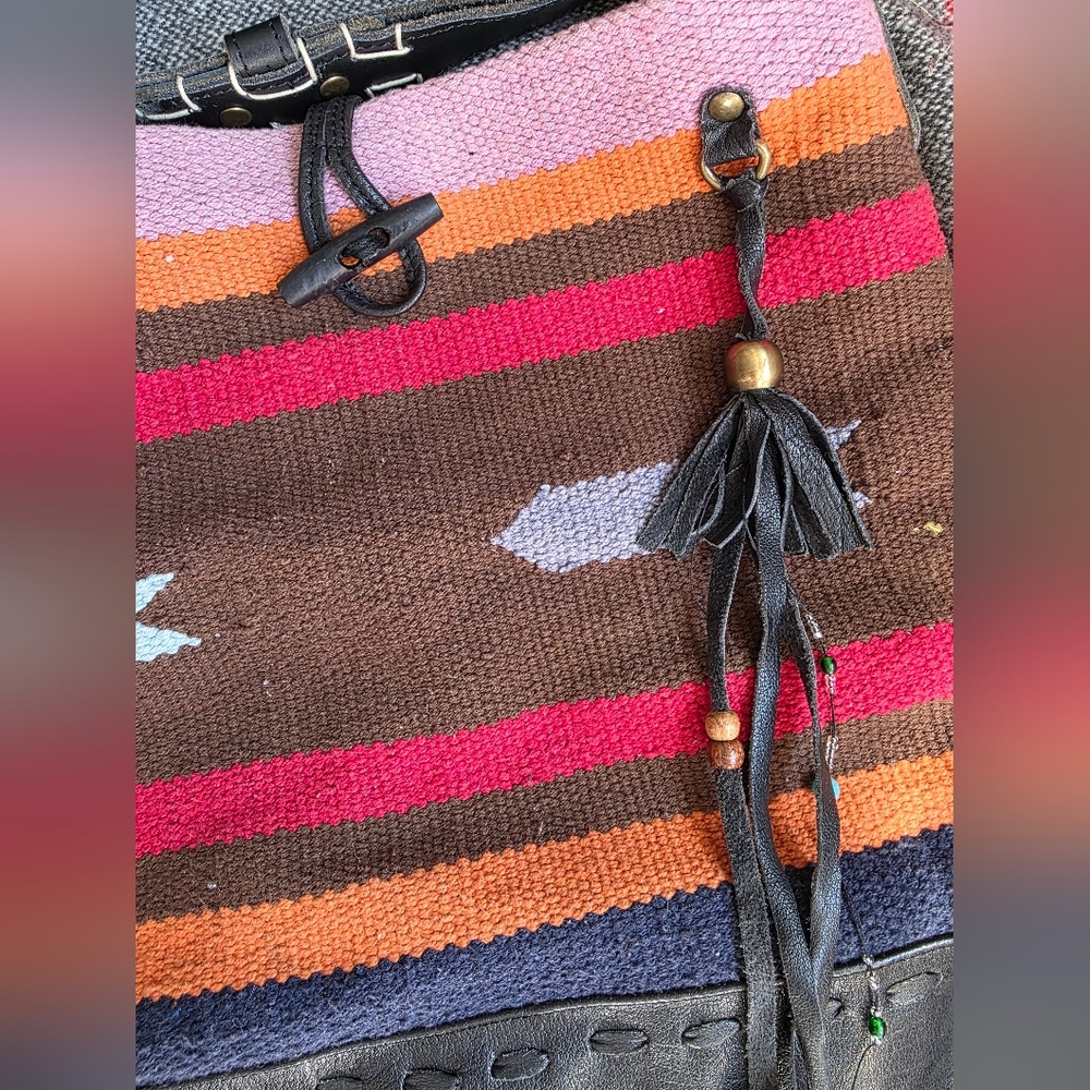 Raj Southwest Print Woven Cotton and Leather Crossbody Bag - Picture 3 of 5